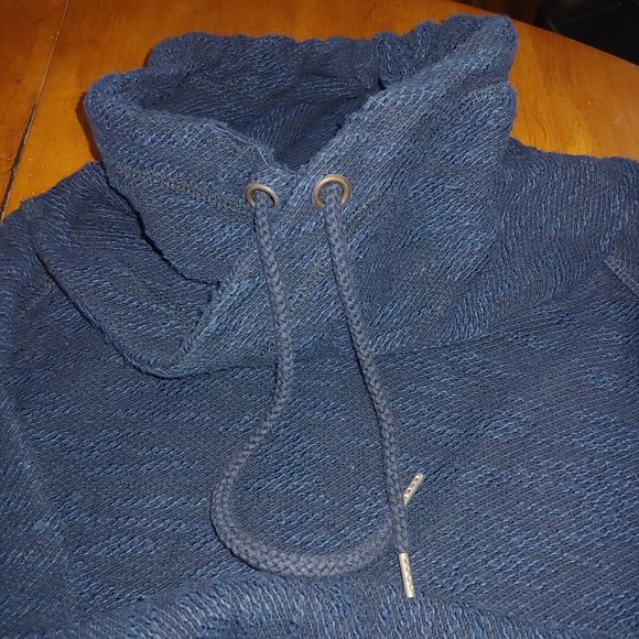 Navy Funnel Neck Shaggy Tweed type stitch Zara Large - Picture 5 of 7